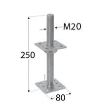 Pied de poteau à cheviller PSR80 M20, réglable